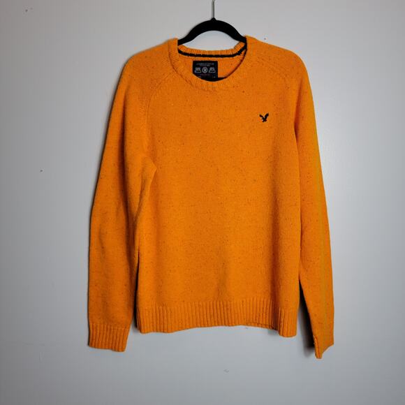 American Eagle Sweater Orange Cotton Elbow Patch Academia Athletic Large #181 - Picture 2 of 10